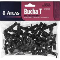 Conjunto de Buchas T e Pregos para Fixação, Contém 30 Buxas e 30 Pregos, Cor Preta, Atlas.