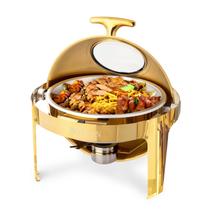 Conjunto de buffet Chafing Dish ROVSUN 6L redondo em aço inoxidável dourado Conjunto de buffet Chafing Dish ROVSUN 6L redondo em aço inoxidável dourado