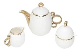 Conjunto De Bule 3 Peças Porcelana Cafe Egg Dourado Wolff