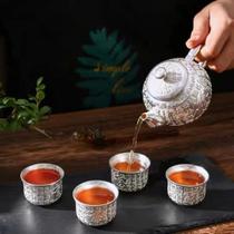 Conjunto de bule CHANJOON Baifu 999 Silver 180ml com 4 xícaras Conjunto de bule CHANJOON Baifu 999 Silver 180ml com 4 xícaras