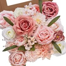 Conjunto de buquê de flores de seda rosa artificiais Serwalin, 13 peças Conjunto de buquê de flores de seda rosa artificiais Serwalin, 13 peças