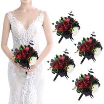 Conjunto de buquês de dama de honra SEMONONIA Gothic Black Red x4