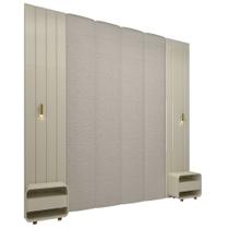 Conjunto de cabeceira Gelius Magnifica Majestade estofada 100% MDF ripada com 2 mesas de cabeceira LED OFF White