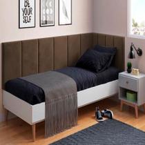 Conjunto de Cabeceira Painel Cama Box Laura II Solteiro 0,90 cm com Proteção Lateral Marrom