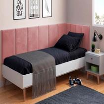 Conjunto de Cabeceira Painel Cama Box Laura II Solteiro 0,90 cm com Proteção Lateral Rose