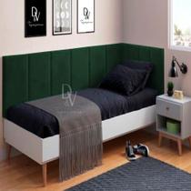 Conjunto de Cabeceira Painel Cama Box Laura II Solteiro 0,90 cm com Proteção Lateral Verde Musgo