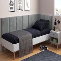 Conjunto de Cabeceira Painel Dobrável Cama Box Laura II Solteiro 0,90 cm com Proteção Lateral Cinza