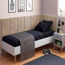 Conjunto de Cabeceira Painel Modulada Cama Box Laura II Solteiro 0,90 cm com Proteção Lateral Areia