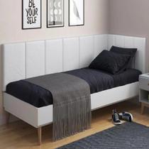 Conjunto de Cabeceira Painel Modulada Cama Box Laura II Solteiro 0,90 cm com Proteção Lateral Material Sintético Branco