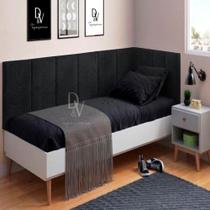 Conjunto de Cabeceira Painel Modulada Cama Box Laura II Solteiro 0,90 cm com Proteção Lateral Material Sintético Preto