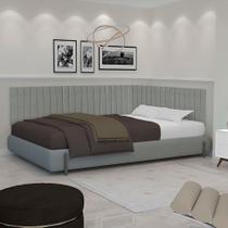 Conjunto de Cabeceira Palito QUEEN Estofado Suspensa com Proteção Lateral - 160 CM - Cinza material sintético
