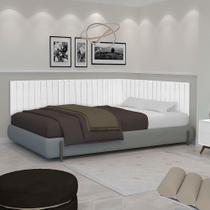 Conjunto de Cabeceira Ripada Palito Cama casal 140 cm suspensa estofada - Branco material sintético