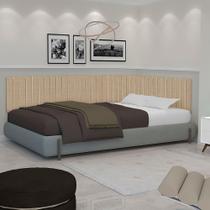 Conjunto de Cabeceira Ripada Palito Cama casal 140 cm suspensa estofada - Palha Linho