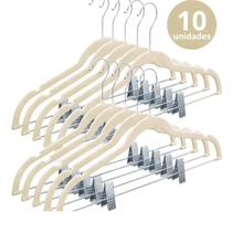 Conjunto de Cabide de Veludo com Presilha 10 peças Bege