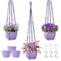 Conjunto de cabides de plantas em macramê Checrxy com vaso para plantas de interior x3