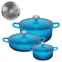 Conjunto de Caçarolas Amalfi Blu 3 peças Revestimento Cerâmico Compatível com Fogão de Indução