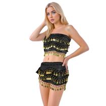 Conjunto de cachecol Belly Dance Hip Saia e blusa Baisdan de 2 peças