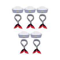 Conjunto De Cachecol E Chapéu De Marinheiro Listrado Azul Marinho E Branco, Acessórios Para Fantasia