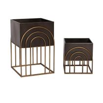 Conjunto De Cachepôs De Metal 2 Peças BTC Decor Preto E Dourado