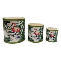 Conjunto de cachepots de ceramica flamingo 3 pcs 13cm x 13,5cm