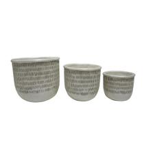 Conjunto de cachepots de cimento branco - 3 pcs Conjunto de cachepots de cimento branco - 3 pcs
