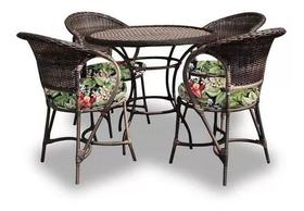 Conjunto de Cadeira e Mesa Sala de Jantar 4 Cadeiras Fibra Sintética Jardim Café da Tarde Fibra Sintética Varanda Fibras