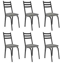 Conjunto de Cadeiras 141 Europa - Kit com 6 - Preto Fosco - Assento Platina - OG Móveis - Artefamol