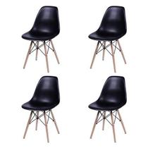 Conjunto De Cadeiras Eames Eiffel Preto Base Madeira 4 Peças Conjunto De Cadeiras Eames Eiffel Preto Base Madeira 4 Peças