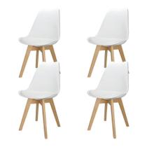 Conjunto De Cadeiras Eames Eiffel Wood Leda Branco 4 Peças