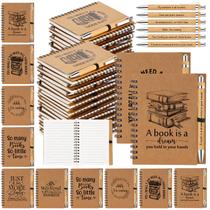 Conjunto de caderno espiral e canetas de bambu Thenshop 30 marrons 10x14cm Conjunto de caderno espiral e canetas de bambu Thenshop 30 marrons 10x14cm