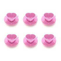 Conjunto de Café 06 Xícaras e Pires 100ml Coração Plástico Conjunto de Café 06 Xícaras e Pires 100ml Coração Plástico