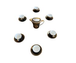 Conjunto de Café Luxo Estilo Versace 7 Peças em Porcelana e Ouro Conjunto de Café Luxo Estilo Versace 7 Peças em Porcelana e Ouro