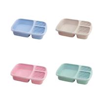 Conjunto De Caixa De Almoço Bento De Palha De Trigo Com 3 Compartimentos, Recipientes Plásticos Para