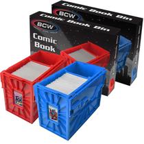Conjunto de Caixas de Armazenamento BCW Vermelha e Azul para Quadrinhos em Plástico