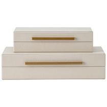 Conjunto de caixas de armazenamento decorativas bege shagreen com alças douradas
