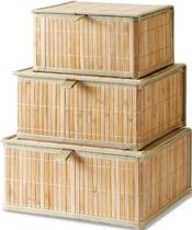 Conjunto de caixas de armazenamento Honygebia Bamboo decorativo forrado Conjunto de caixas de armazenamento Honygebia Bamboo decorativo forrado