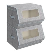 Conjunto de caixas de armazenamento SONGMICS empilháveis com tampas, 2 unidades, cinza pomba