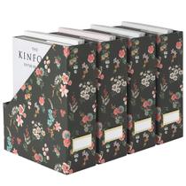 Conjunto de caixas de arquivo de revistas com 4 caixas dobráveis de papelão preto floral