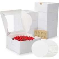 Conjunto de caixas de bolo EQOREIIN de 10 x 10 x 5 polegadas com janela e adesivos