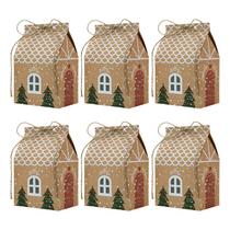 Conjunto de caixas de doces de Natal Kraft Paper Christmas House Design