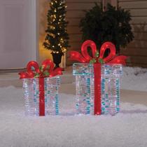 Conjunto de caixas de presente LED para exteriores Celebrations Blue 46 e 61 cm