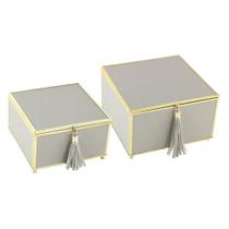 Conjunto de Caixas Decorativas Cinza/Dourado (2 peças)- BTC