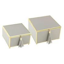 Conjunto De Caixas Decorativas Cinza/Dourado (2 Peças)- Btc