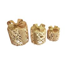 Conjunto de caixas decorativas de natal flocadas - led