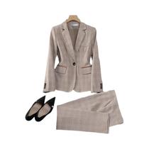 Conjunto De Calça E Blazer Feminino Estilo Britânico Xadrez Damasco De Alta Qualidade - Roupa Conjunto De Calça E Blazer Feminino Estilo Britânico Xadrez Damasco De Alta Qualidade - Roupa
