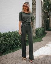 Conjunto de calça e blusa em moletinho de viscose com elastano - VERDE MILITAR