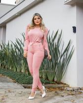 Conjunto De Calça E Blusa Manga Longa Princesa Em Moletinho Com Elastano - Rosè