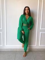 Conjunto de Calça e croped Tecido viscolinho Tamanho G