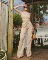Conjunto de Calça Pantalona e Cropped de Amarrar - Cousin - Bege