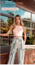Conjunto de calça pantalona listrada com croped Conjunto de calça pantalona listrada com croped